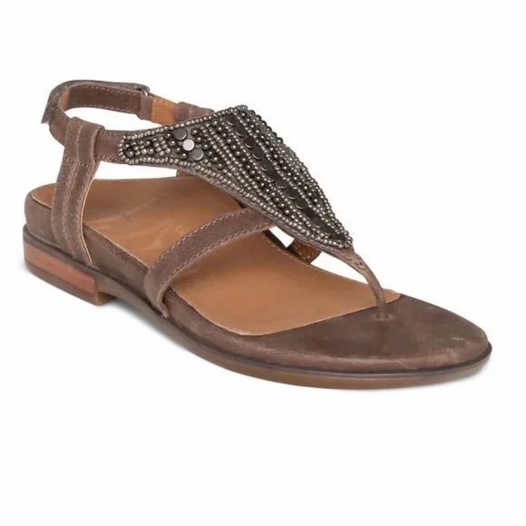 Aetrex Sheila Beaded Leather Sandal Stone Women's Size 39 US 8.5 NEW in box - Picture 10 of 11